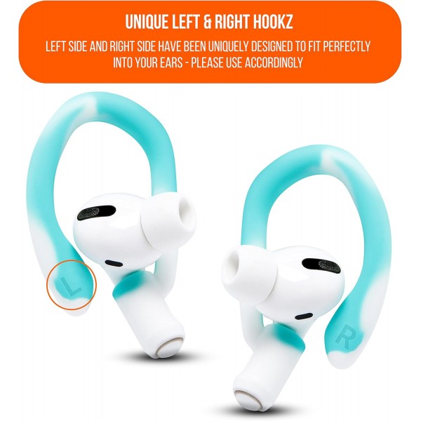 WC HookZ - 업그레이드된 AirPods Pro 1, 2 및 AirPods 1, 2, 3용 오버이어 후크 - 패키지에 포함된 두 쌍의 크기, Wicked Cushions에서 제작한 왼쪽 및 오른쪽 후크 | 파란색 홀치기염