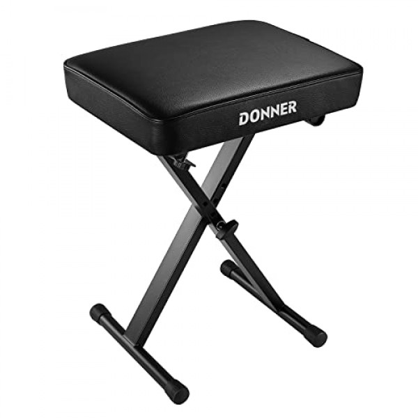 Donner 피아노 벤치, 조절 가능한 키보드 벤치 휴대용 의자 접이식 의자 접이식 시트 X 스타일, 2.4인치 두께 고밀도 스폰지 패딩, 미끄럼 방지 디자인, 검정색