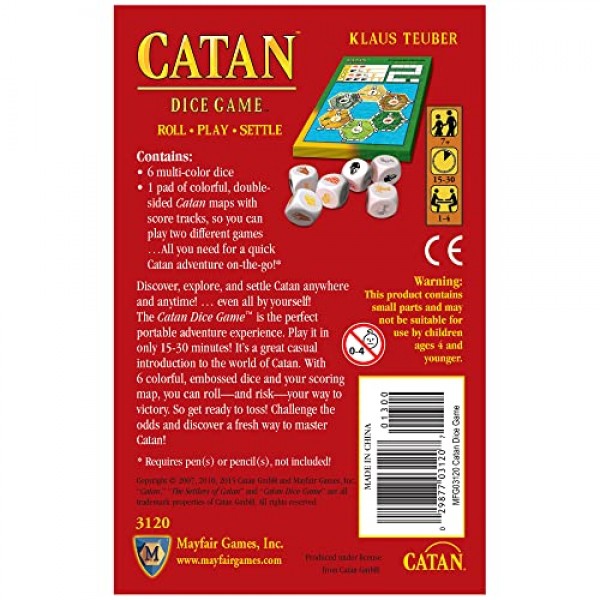 CATAN 주사위 게임 - 7세 이상, 1~4인용 문명 건설 전략 주사위 굴리기 게임, 플레이 시간 15~30분