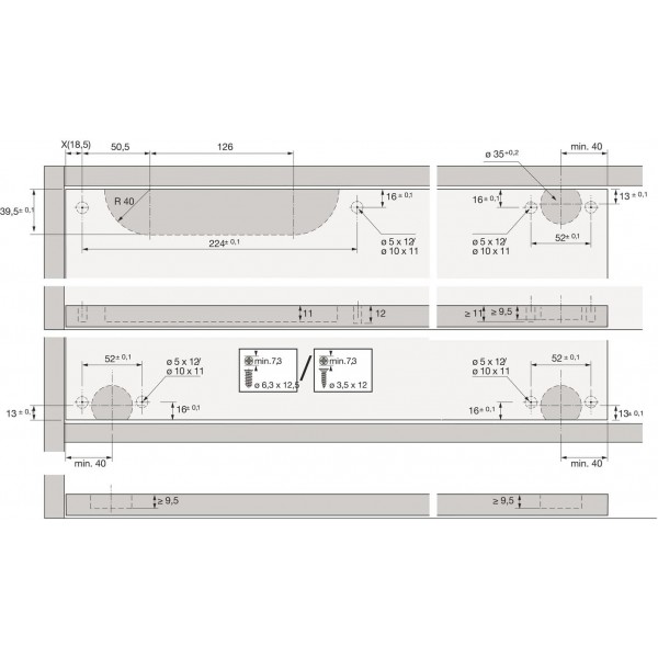 HETTICH 9119585 Slide-Line 550 Plus 댐핑 장치(도어 댐퍼), 내부 우측 슬라이딩 도어용, 아연 도금, 은색