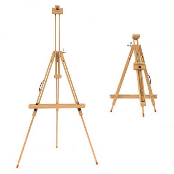 Arteza 이젤 스탠드, 37.4 x 39.4 x 78.3 인치, 삼각대 너도밤나무 디스플레이 스탠드, 강철 피팅, 그림 및 작품 전시용 미술 용품