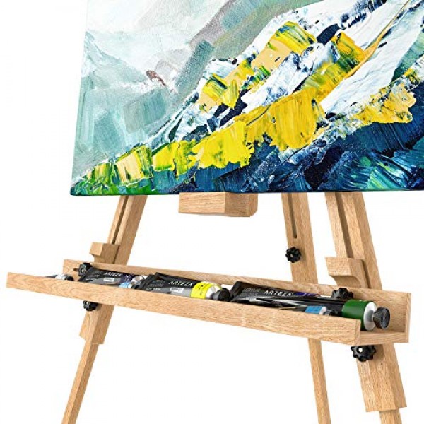 Arteza 이젤 스탠드, 37.4 x 39.4 x 78.3 인치, 삼각대 너도밤나무 디스플레이 스탠드, 강철 피팅, 그림 및 작품 전시용 미술 용품