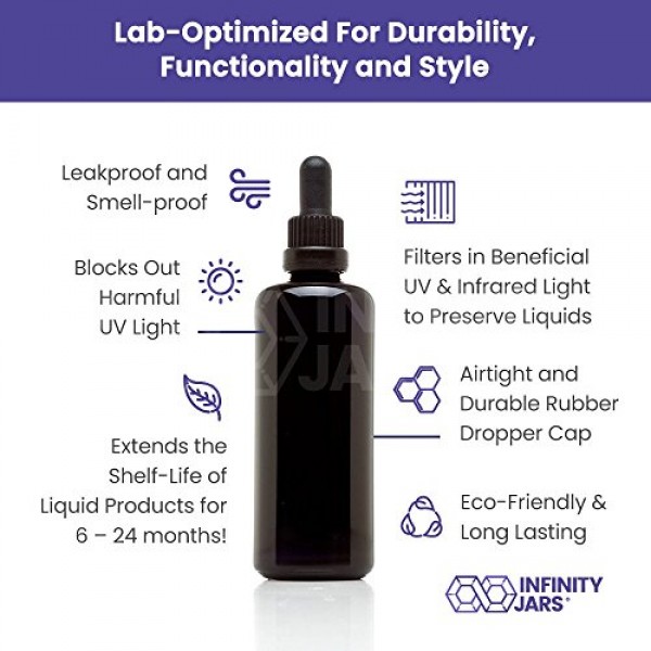 Infinity Jars 100 Ml(3.4 fl oz) 검정색 자외선 유리병, 유리 점안액 포함