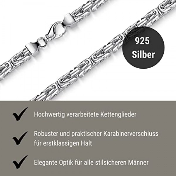 Silberkette-Store 왕의 팔찌 925 실버 남성용 5 mm 두께 | 카라비너 걸쇠가 달린 남성용 실버 팔찌 | 남성용 팔찌 사각 하이그로시