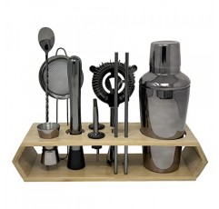 URBAN VII 칵테일 셰이커 세트 및 바텐더 키트(대나무 스탠드 포함), 바 카트 및 홈 바용 12피스 바텐더 키트, 믹솔로지 바텐더 키트 및 칵테일 세트, 건메탈 블랙