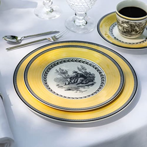 Villeroy & Boch Audun Chasse 샐러드 접시, 8.5인치, 흰색/회색/노란색