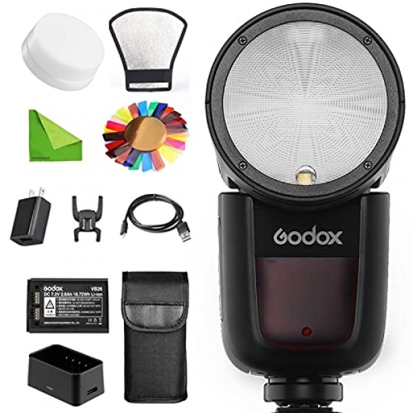 Nikon 플래시 스피드라이트 스피드라이트용 GODOX V1-N 플래시, 76Ws 2.4G TTL 원형 헤드, 1/8000 HSS, 480회 최대 전력 촬영, 1.5초 재활용 시간, 2600mAh 리튬 배터리(디퓨저 리플렉