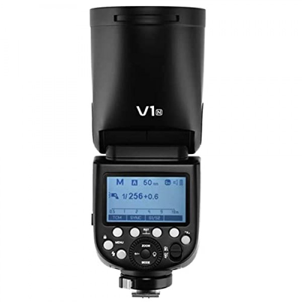 Nikon 플래시 스피드라이트 스피드라이트용 GODOX V1-N 플래시, 76Ws 2.4G TTL 원형 헤드, 1/8000 HSS, 480회 최대 전력 촬영, 1.5초 재활용 시간, 2600mAh 리튬 배터리(디퓨저 리플렉