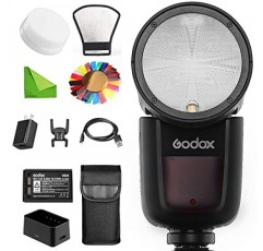 Nikon 플래시 스피드라이트 스피드라이트용 GODOX V1-N 플래시, 76Ws 2.4G TTL 원형 헤드, 1/8000 HSS, 480회 최대 전력 촬영, 1.5초 재활용 시간, 2600mAh 리튬 배터리(디퓨저 리플렉