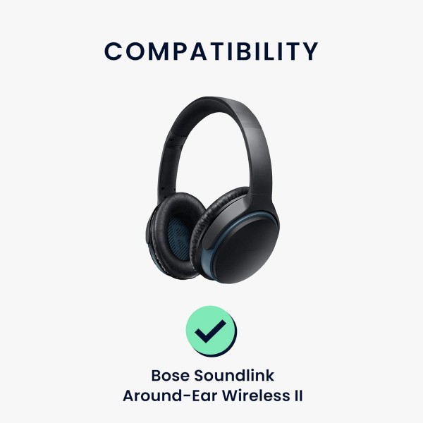 Bose Soundlink Around-Ear Wireless II와 호환되는 kwmobile 2x 이어 패드 - 양가죽으로 만든 헤드폰 이어 패드 - 오버이어 헤드폰용 가죽 패드 블랙