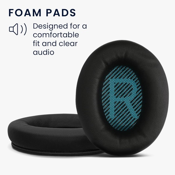 Bose Soundlink Around-Ear Wireless II와 호환되는 kwmobile 2x 이어 패드 - 양가죽으로 만든 헤드폰 이어 패드 - 오버이어 헤드폰용 가죽 패드 블랙