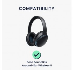 Bose Soundlink Around-Ear Wireless II와 호환되는 kwmobile 2x 이어 패드 - 양가죽으로 만든 헤드폰 이어 패드 - 오버이어 헤드폰용 가죽 패드 블랙