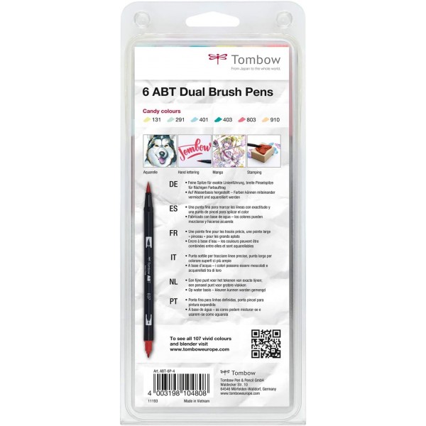 Tombow ABT Dual Brush Pen with two tip Candy Colors 6개입, 컬러풀, 개별 1개(1팩)