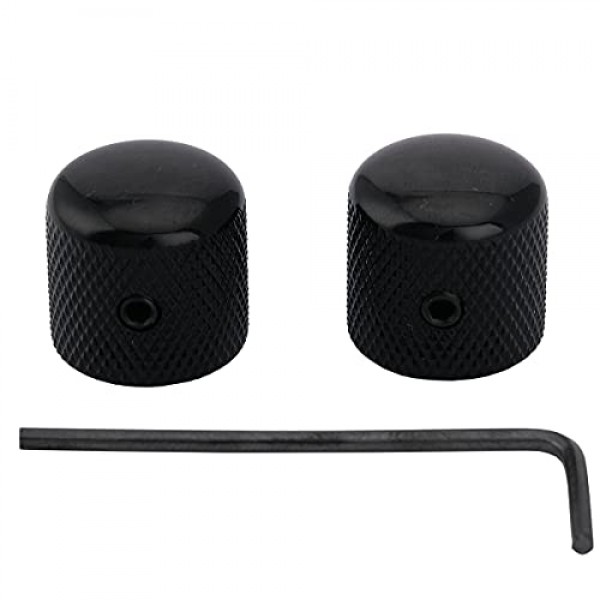 Musiclily Pro 6mm 강철 널링 텔레캐스터 돔 손잡이(텔레 일렉트릭 기타 또는 정밀 베이스용 고정 나사 포함), 검정색(2개 세트)