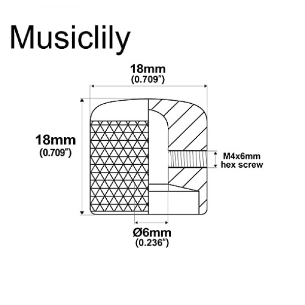 Musiclily Pro 6mm 강철 널링 텔레캐스터 돔 손잡이(텔레 일렉트릭 기타 또는 정밀 베이스용 고정 나사 포함), 검정색(2개 세트)