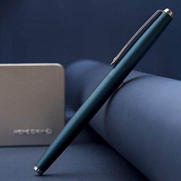 HongDian 525 진한 파란색 만년필, Extra Fine Nib 클래식 펜에는 금속 펜 케이스 및 리필 가능 변환기가 포함되어 있습니다.