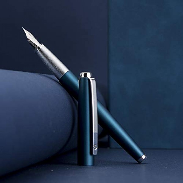 HongDian 525 진한 파란색 만년필, Extra Fine Nib 클래식 펜에는 금속 펜 케이스 및 리필 가능 변환기가 포함되어 있습니다.