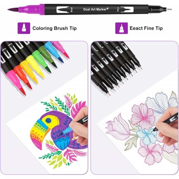 Gelanty 듀얼 브러시 펜 세트, 펠트 펜 72색 브러시 펜 Fineliner 마커 총알 저널, 색칠하기 책, 핸드 레터링, 어린이 및 성인을 위한 만화 서예 펜용 수채화 색상