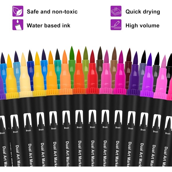 Gelanty 듀얼 브러시 펜 세트, 펠트 펜 72색 브러시 펜 Fineliner 마커 총알 저널, 색칠하기 책, 핸드 레터링, 어린이 및 성인을 위한 만화 서예 펜용 수채화 색상