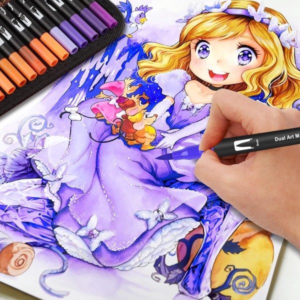 Gelanty 듀얼 브러시 펜 세트, 펠트 펜 72색 브러시 펜 Fineliner 마커 총알 저널, 색칠하기 책, 핸드 레터링, 어린이 및 성인을 위한 만화 서예 펜용 수채화 색상