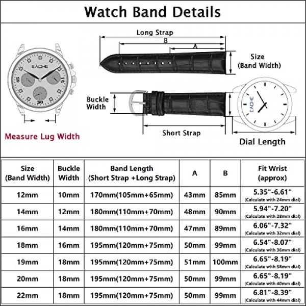 EACHE 악어 디자인 가죽 시계 밴드, 여성용 클래식 가죽 시계 스트랩 및 남성용 방수 12mm 14mm 16mm 18mm 19mm 20mm 22mm