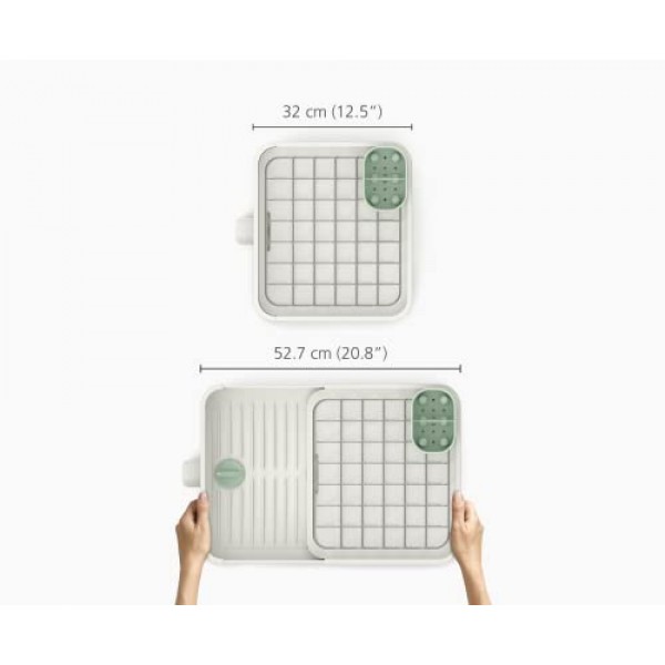 Joseph Joseph 85071 확장형 접시 건조 랙 및 배수판 세트 접이식 통합형 배수구 탈착식 강철 랙 및 수저 홀더, 흰색, 흰색/녹색 - 플라스틱
