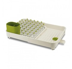 Joseph Joseph 85071 확장형 접시 건조 랙 및 배수판 세트 접이식 통합형 배수구 탈착식 강철 랙 및 수저 홀더, 흰색, 흰색/녹색 - 플라스틱