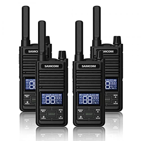 Samcom GMRS 워키토키 장거리, Type-C 충전식 양방향 라디오(성인용 이어피스 포함), 양방향 라디오 캠핑용 USB 기본 충전기가 포함된 휴대용 양방향 라디오(4팩, 검은색)