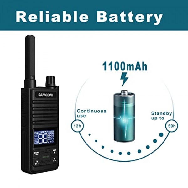 Samcom GMRS 워키토키 장거리, Type-C 충전식 양방향 라디오(성인용 이어피스 포함), 양방향 라디오 캠핑용 USB 기본 충전기가 포함된 휴대용 양방향 라디오(4팩, 검은색)