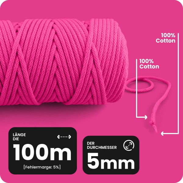 Netuno 1x 마크라메 원사 레드 5 mm 100 m 코튼 코어 섬유 원사 코드 테이프 천연 원사 마크라메용 천연 면사 면사 장식 코드 컬러 코튼 코드 마크라메 레드 5 mm/100 m