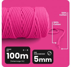 Netuno 1x 마크라메 원사 레드 5 mm 100 m 코튼 코어 섬유 원사 코드 테이프 천연 원사 마크라메용 천연 면사 면사 장식 코드 컬러 코튼 코드 마크라메 레드 5 mm/100 m