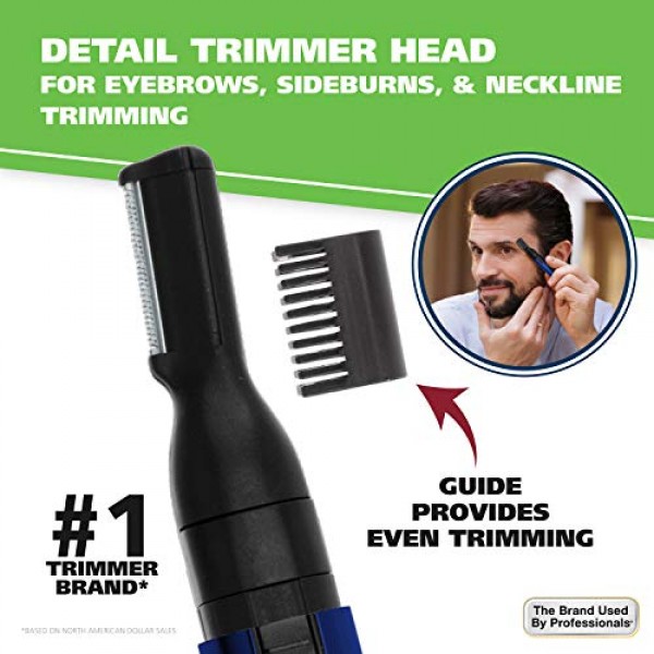 Wahl 리튬 2 in 1 배터리 펜 디테일 터치업 트리머(코, 귀, 목선, 눈썹 및 기타 디테일링용) - 블루 - 전문가가 사용하는 브랜드 - 모델 5643-200