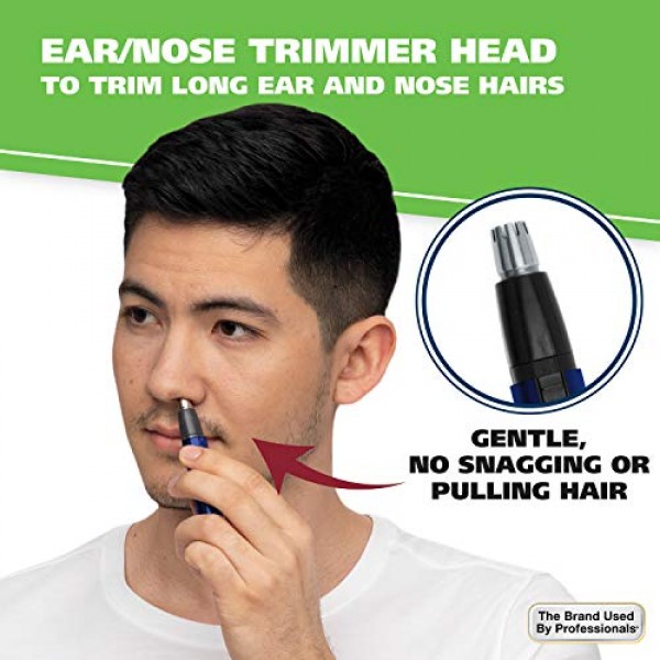 Wahl 리튬 2 in 1 배터리 펜 디테일 터치업 트리머(코, 귀, 목선, 눈썹 및 기타 디테일링용) - 블루 - 전문가가 사용하는 브랜드 - 모델 5643-200