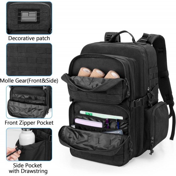 Damero Tactical Medical Backpack Empty, Outdoor Tactical Bundeswehr Backpack Assault Survival Tactical Backpack, 블랙