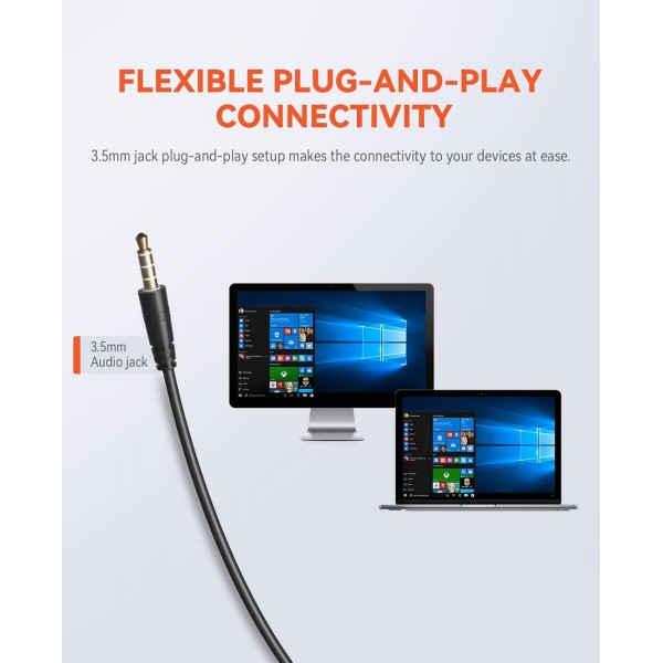 PC용 마이크가 장착된 Nuroum HP11-S 헤드셋, 편안한 유선 단일 귀(모노) 헤드셋, 3.5mm 잭을 통해 데스크톱/Mac/노트북에 연결, 통화/회의용 Zoom/Teams 모노+3.5mm와 호환
