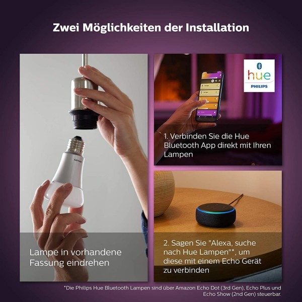 Philips Hue White & Color Ambiance E14 램프 더블 팩 2x320lm, 밝기 조절 가능, 최대 1,600만 가지 색상, 앱을 통해 제어 가능, Amazon Alexa(Echo, Echo Dot)와 호환 가능