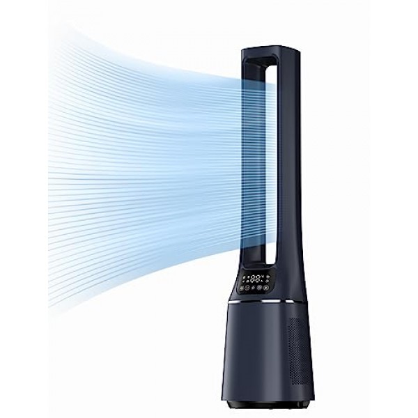 Midea MFP-120i(BL) 2-in-1 타워형 팬 저소음 38dB 공기 청정기 H13 True HEPA(47.6㎡) LED 디스플레이 원격 제어 진동 12시간 타이머 무선 연결 앱과 호환 가능 Alexa Google