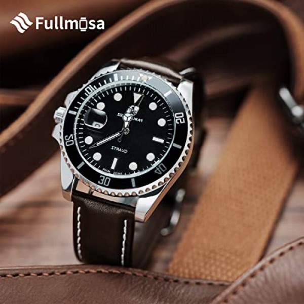 12가지 색상의 Fullmosa® 시계 스트랩, Axus 시리즈 가죽 스트랩, 교체용 시계 스트랩, 스테인리스 스틸 금속 걸쇠 포함, 남성용 및 여성용, 14/16/18/20/22/24 mm, 20mm, 다크 브라