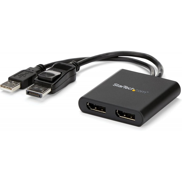 StarTech.com 듀얼 모니터 DisplayPort 1.2 분배기, DisplayPort - 2x DP 멀티 모니터 어댑터, 듀얼 4K 30Hz 또는 1080p 60Hz 컴퓨터 MST 허브, USB 버스 전원 공급, Windows 전용(MSTDP122DP) 2x Disp