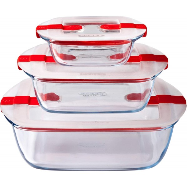 Pyrex 211PH00 Cook & Heat 뚜껑이 있는 사각형 유리 식품 저장 용기, 투명