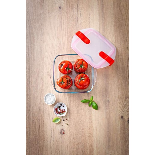 Pyrex 211PH00 Cook & Heat 뚜껑이 있는 사각형 유리 식품 저장 용기, 투명