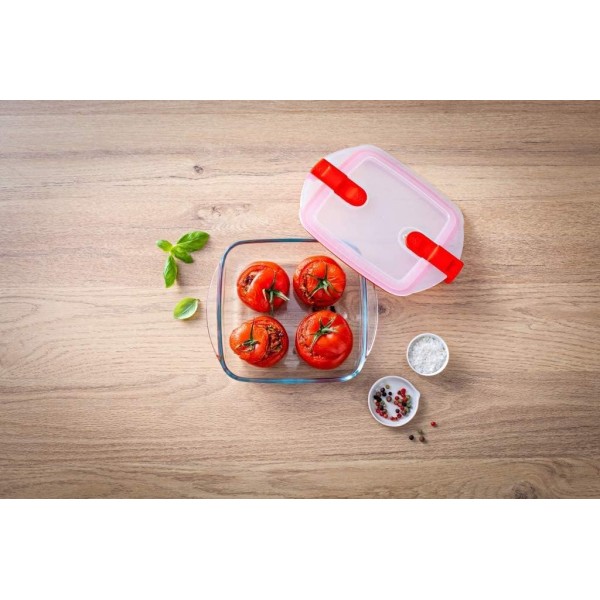 Pyrex 211PH00 Cook & Heat 뚜껑이 있는 사각형 유리 식품 저장 용기, 투명