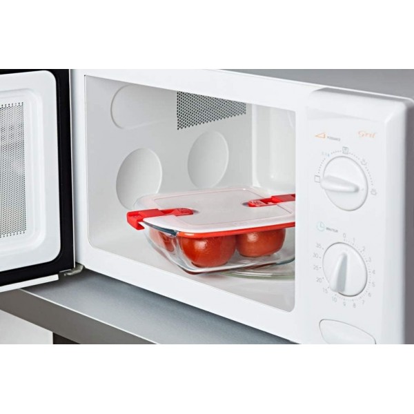 Pyrex 211PH00 Cook & Heat 뚜껑이 있는 사각형 유리 식품 저장 용기, 투명