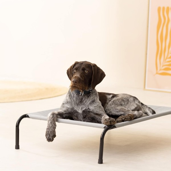 Navaris Raised Dog Bed with Cooling Effect 91x65x20cm - 중형견 및 대형견용 야외 애견용 라운저 - 정원용 애완견용 라운저
