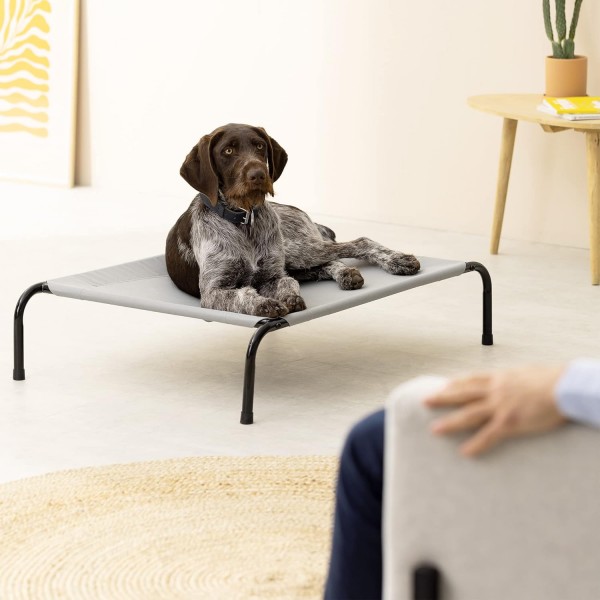 Navaris Raised Dog Bed with Cooling Effect 91x65x20cm - 중형견 및 대형견용 야외 애견용 라운저 - 정원용 애완견용 라운저