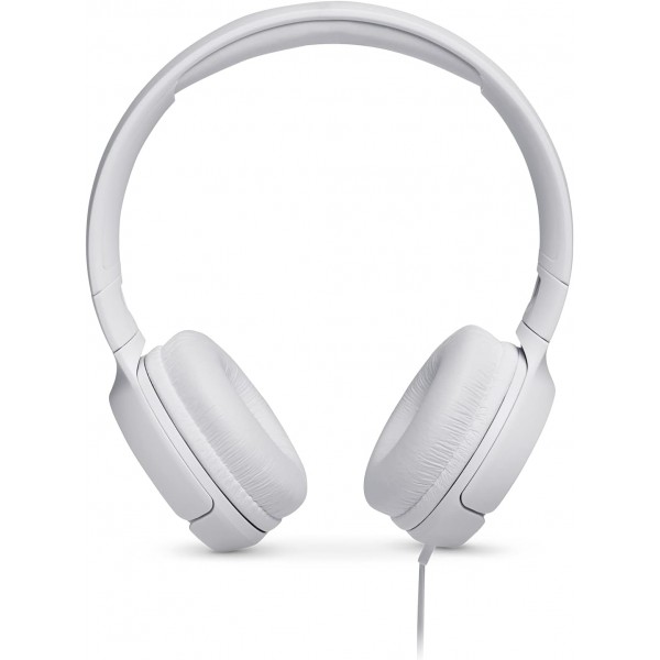 JBL Tune500 화이트 유선 온이어 헤드폰 - 1버튼 리모콘, 내장 마이크 및 음성 어시스턴트가 있는 이어폰 - 이동 중에 전화 걸고 음악 듣기 화이트 싱글