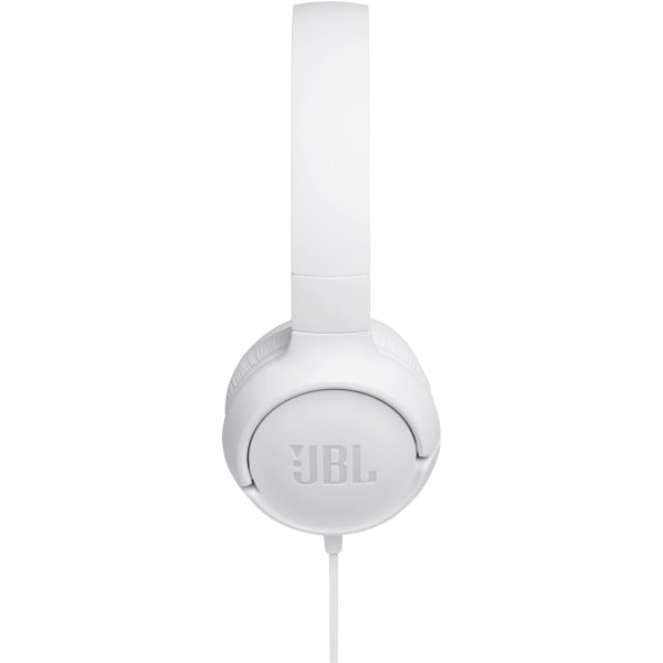 JBL Tune500 화이트 유선 온이어 헤드폰 - 1버튼 리모콘, 내장 마이크 및 음성 어시스턴트가 있는 이어폰 - 이동 중에 전화 걸고 음악 듣기 화이트 싱글