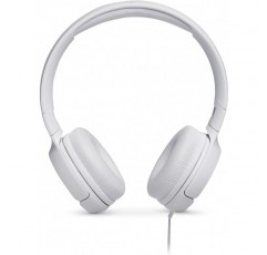 JBL Tune500 화이트 유선 온이어 헤드폰 - 1버튼 리모콘, 내장 마이크 및 음성 어시스턴트가 있는 이어폰 - 이동 중에 전화 걸고 음악 듣기 화이트 싱글