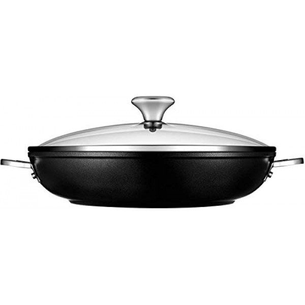 Le Creuset 강화 논스틱 PRO 얕은 캐서롤/유리 뚜껑이 있는 브레이저, 4쿼트, 그레이