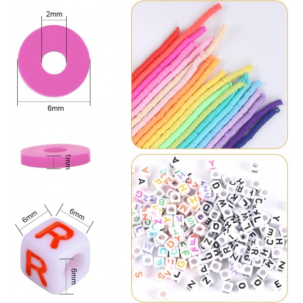 6400pcs Heishi 비즈 6mm 다채로운 플랫 폴리머 클레이 비즈 및 편지 비즈 DIY 폴리머 수 제 목걸이 팔찌 귀걸이 펜 던 ​​트 및 구두 공예 흑백 스타일 만들기